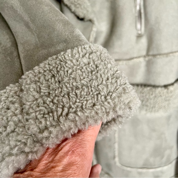 NWT BCBG Faux Suede shearling Teddy Pea Coat AMAZING ON mint green XL Sherpa - Picture 8 of 11